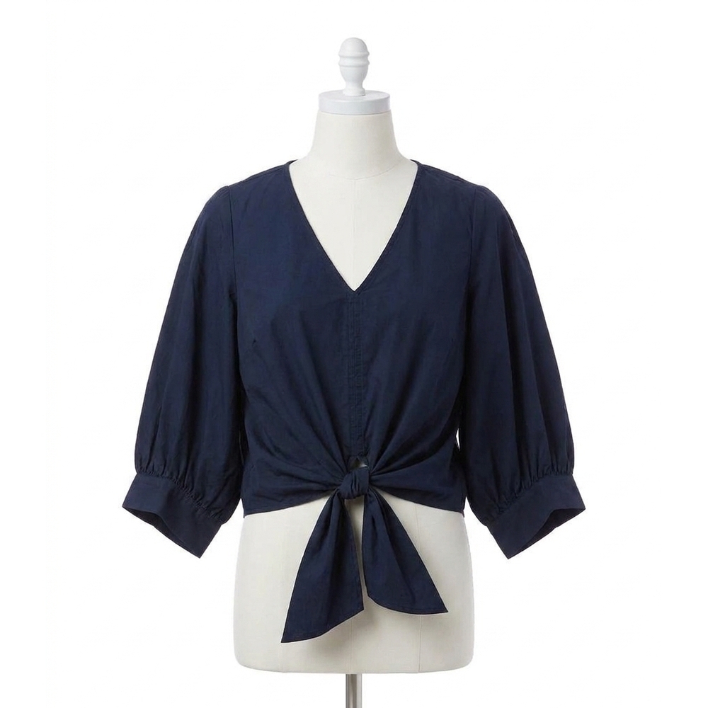 NEW KAREN KANE blouson sleeve tie-front top in navy
